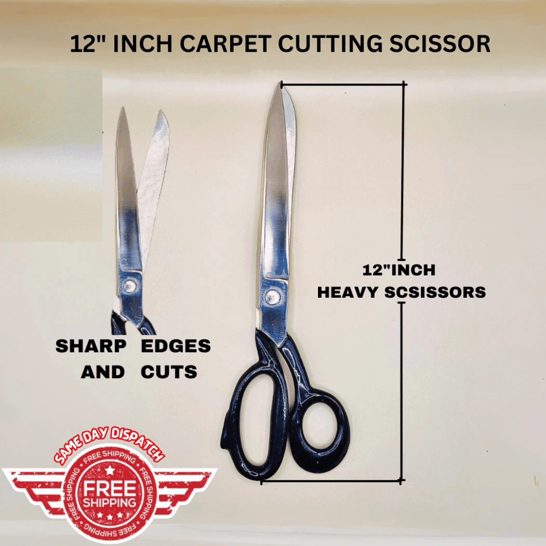 Heavy duty 12 inch tailoring scissors with gold handles and silver blades.