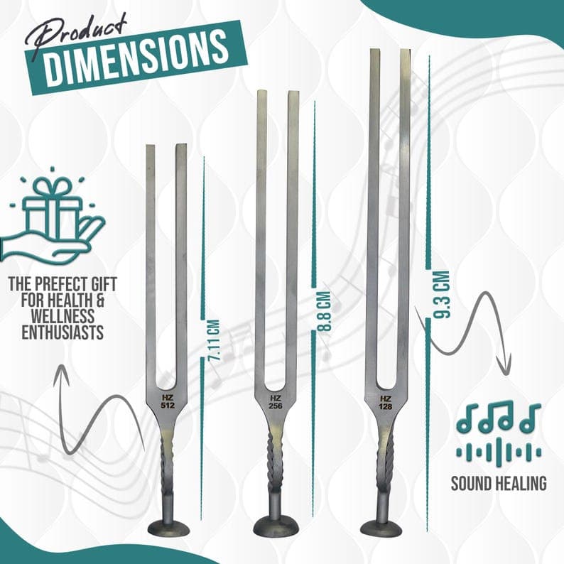 Gardiner Brown Tuning Fork Set with 128Hz, 256Hz, 512Hz steel forks displayed flat
