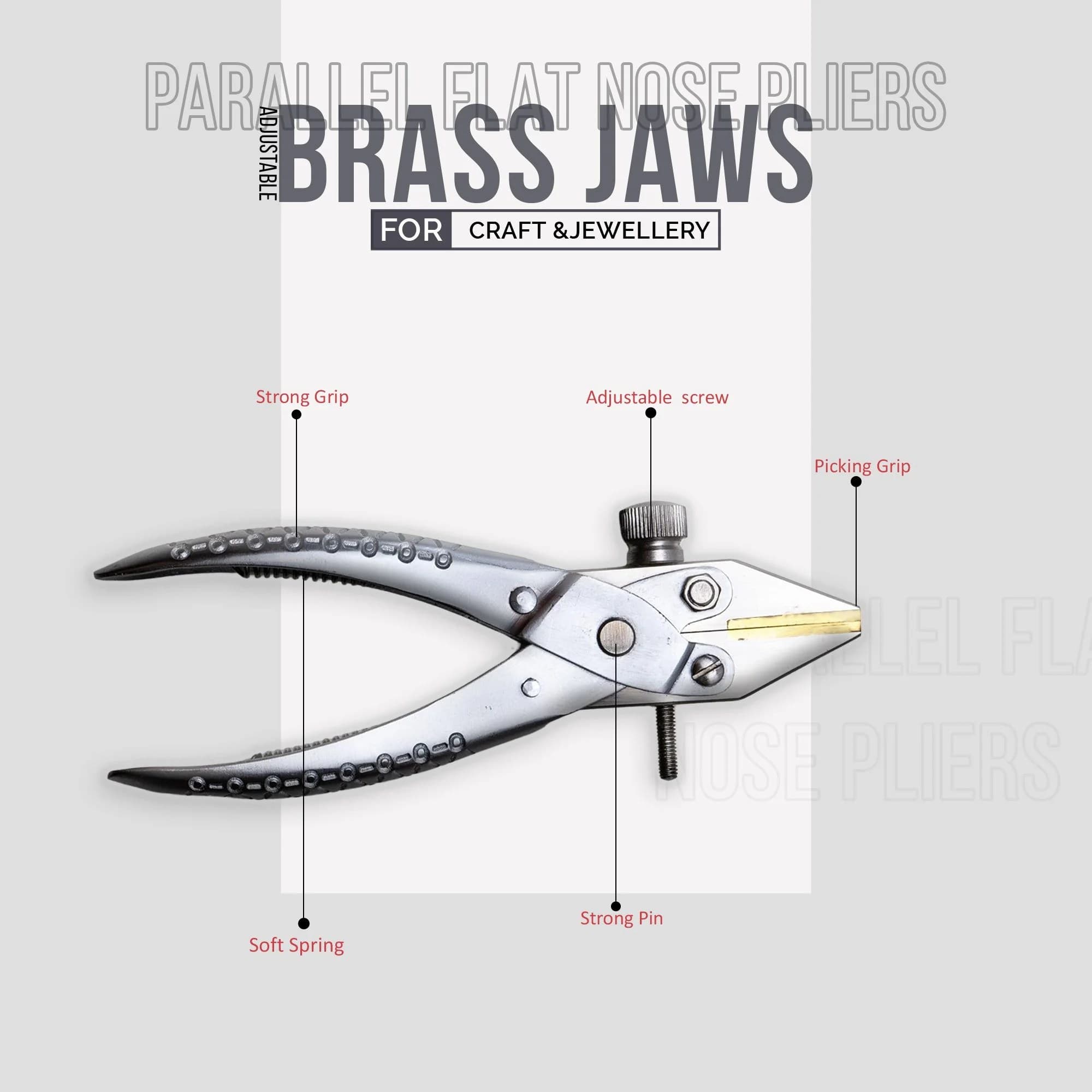 Jewelry pliers with parallel action and brass inserts