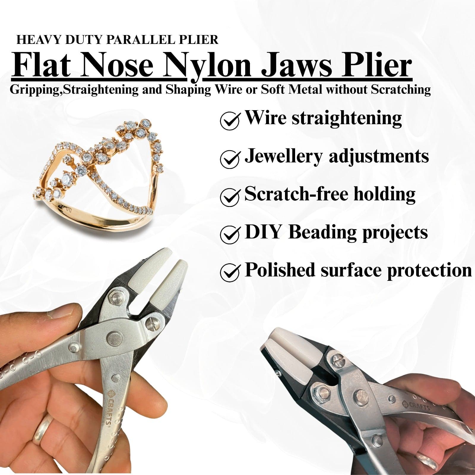 Jewelry making pliers with non-marring nylon jaws
