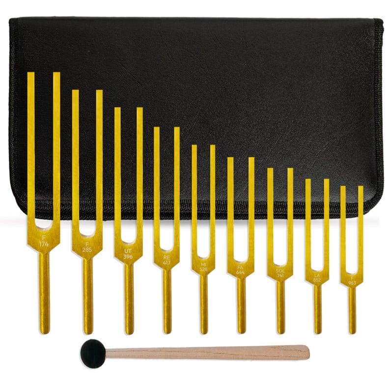 Solfeggio Chakra Tuning Fork Set of 9 Sound Healing, 1 Rubber Mallet | Perfect for DNA Healing, Chakra & Sound Therapy