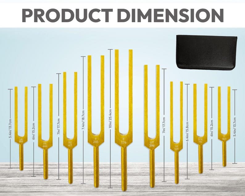 Lightweight aluminum forks from Solfeggio Chakra Tuning Fork Set of 9