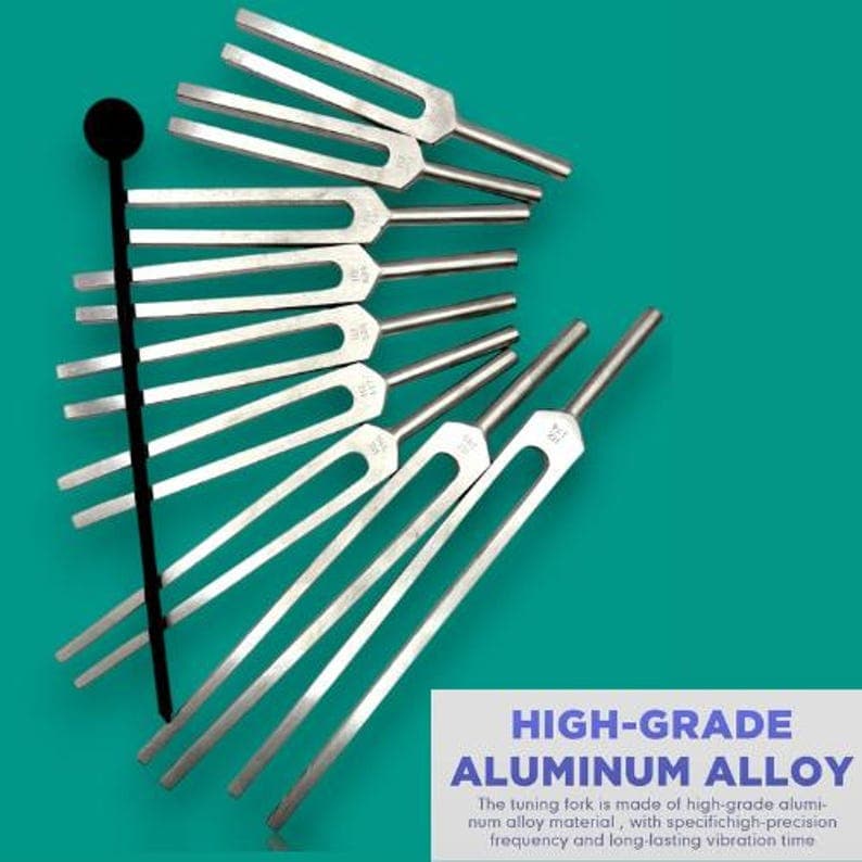 Solfeggio tuning fork set with colored handles