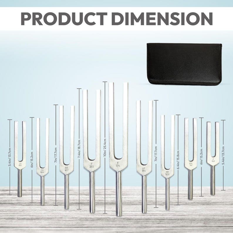 Tuning forks with silicone striker and carry case